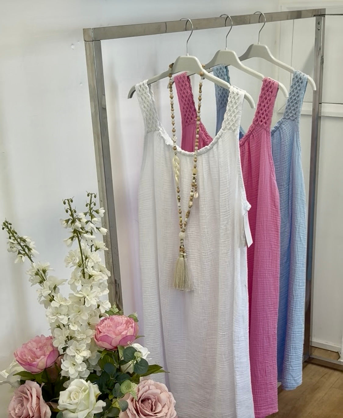 Curve collection crochet shoulder Italian 100% cotton dress