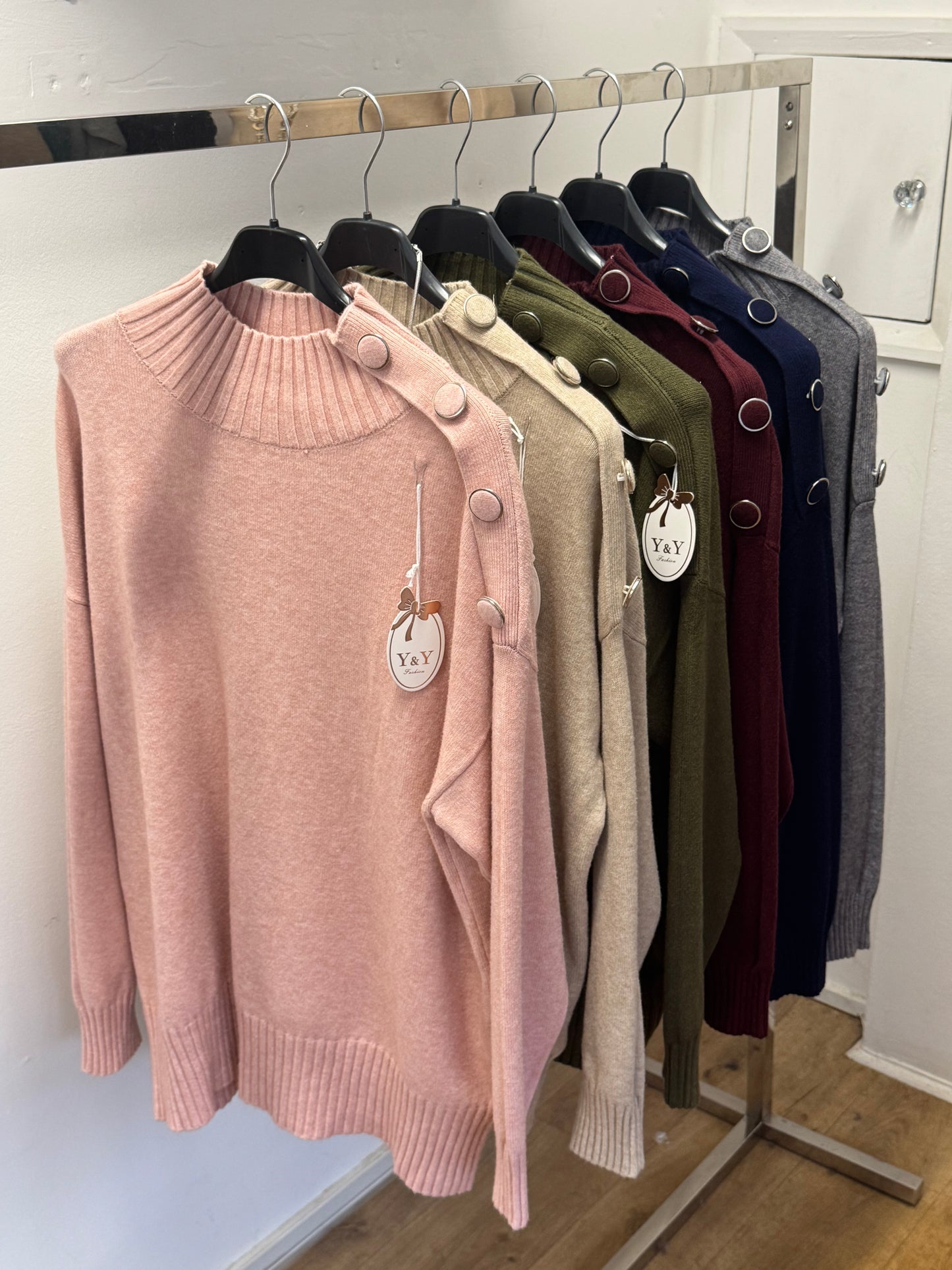 Button neck cashmere feel jumper