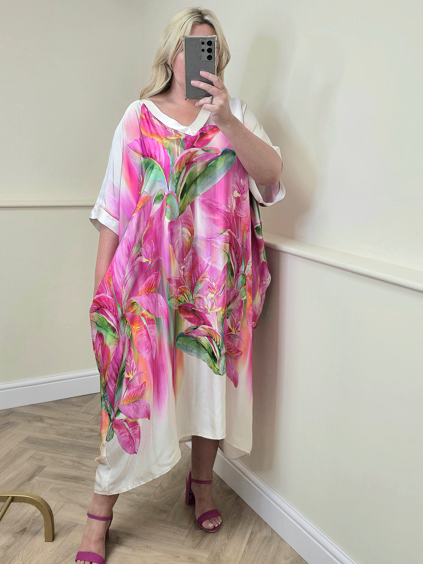 Curve Premium Floral Satin Kaftan Dress