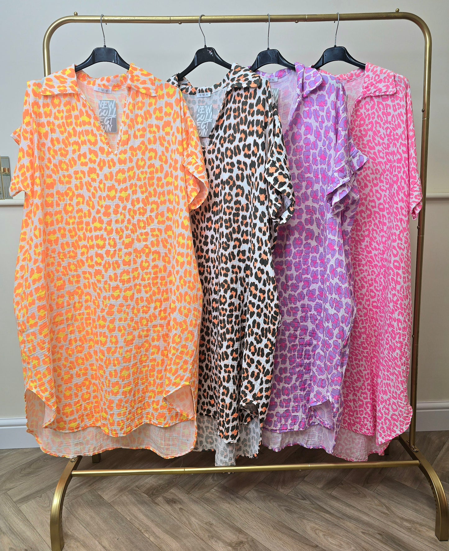 Leopard Collared Cheesecloth Dress