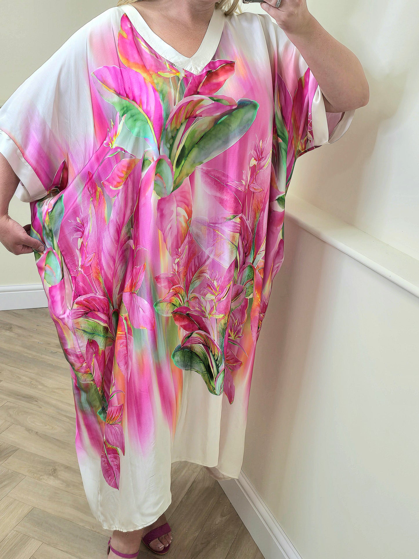 Curve Premium Floral Satin Kaftan Dress
