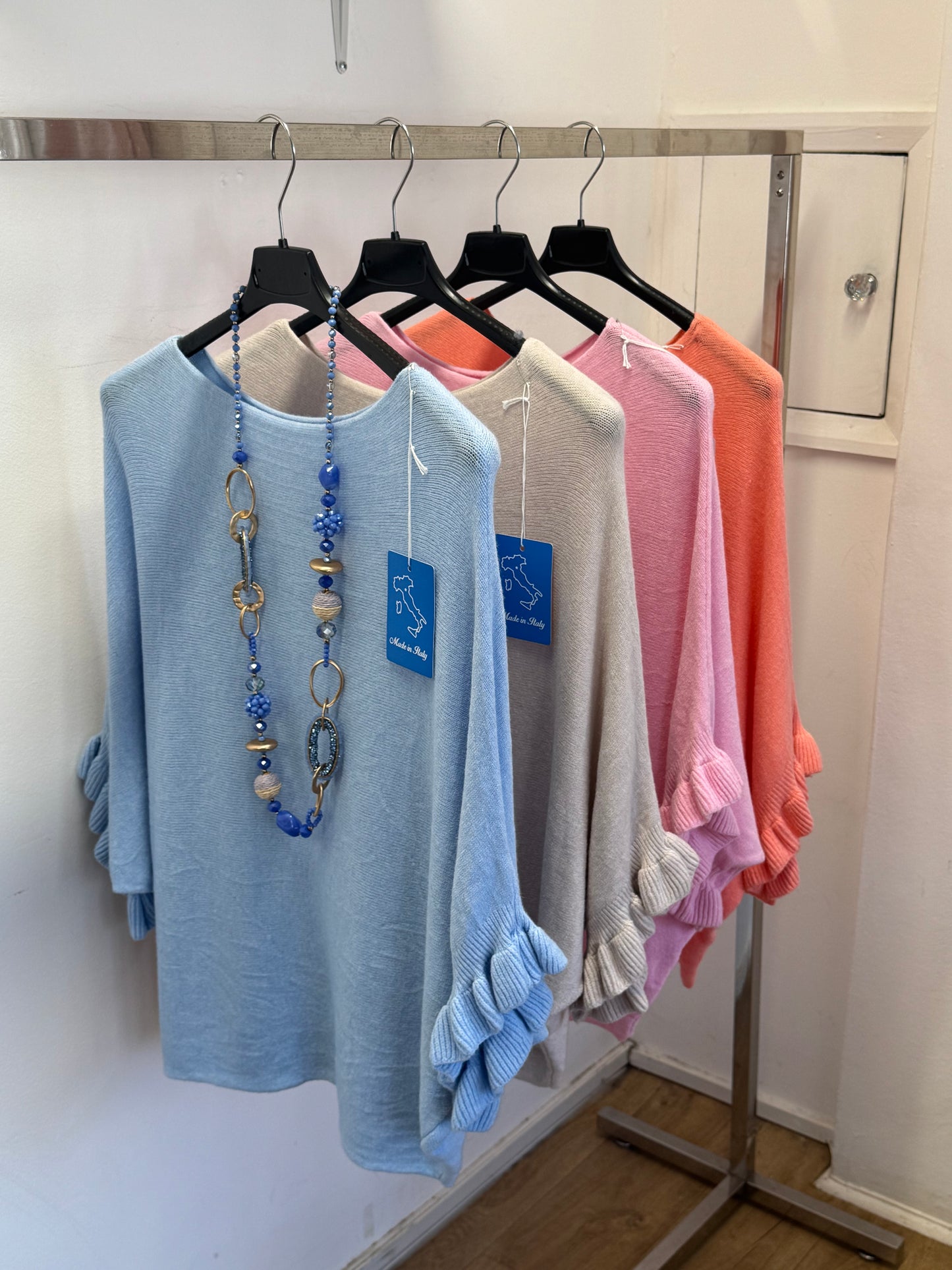 Italian cashmere feel frill sleeved jumper