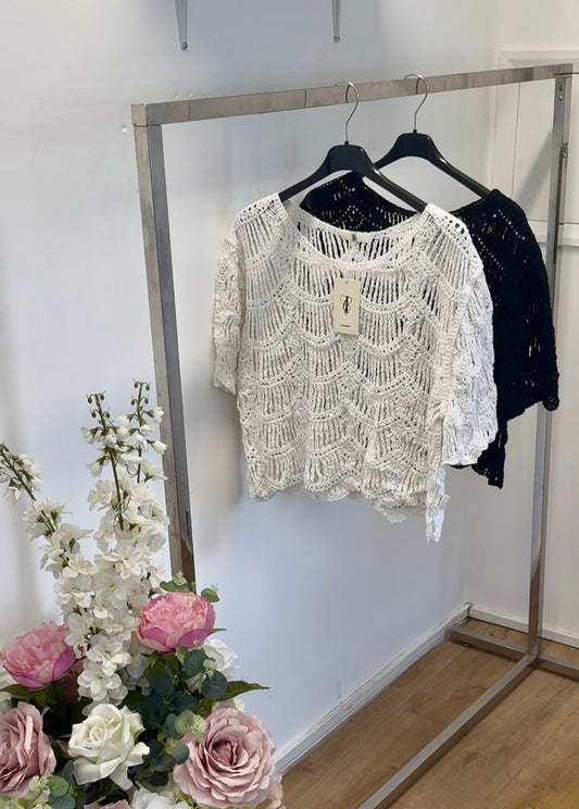 Sequin Scalloped crochet jumper