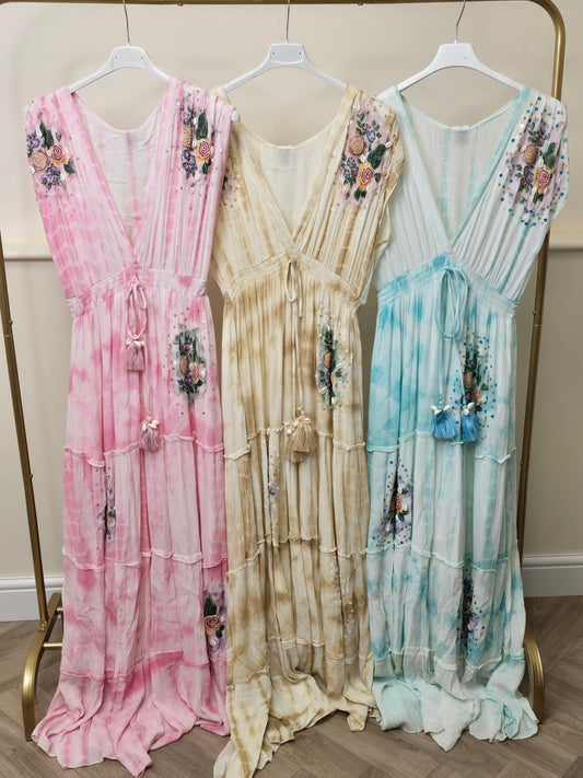 Boho Tye Dye Rose Maxi Dress