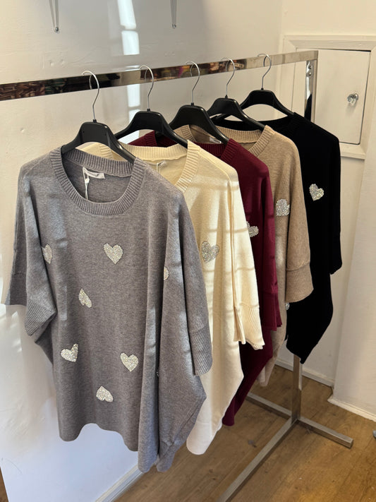 Diamanté scattered heart jumper