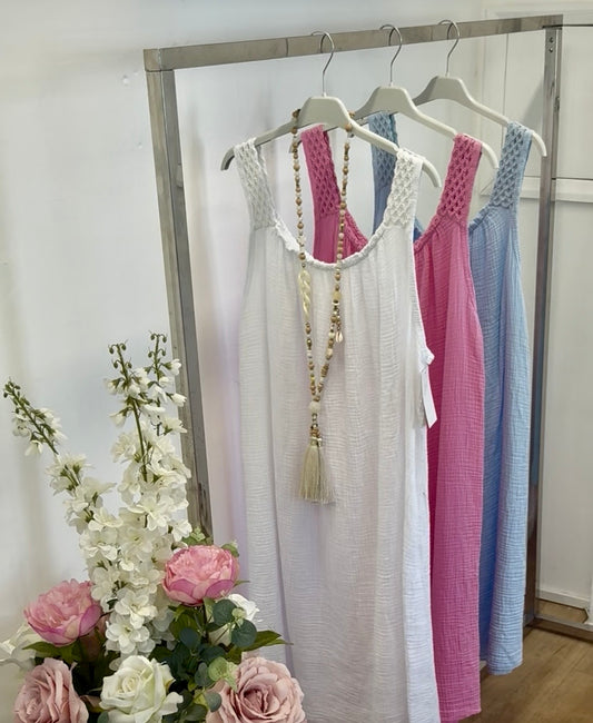 Curve collection crochet shoulder Italian 100% cotton dress