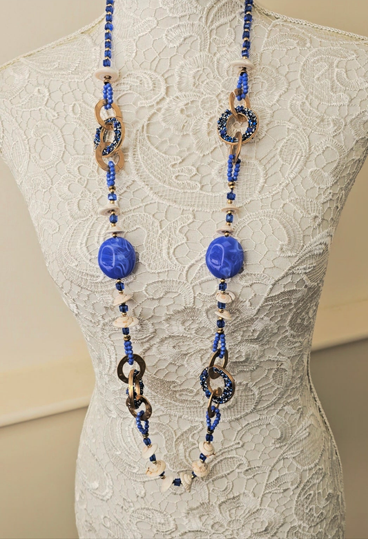 Boho Electric Blue Beaded Necklace