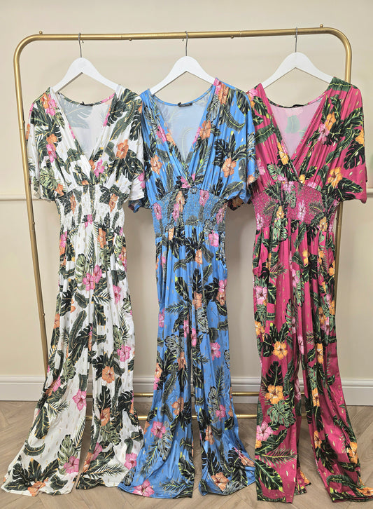 Ruched Floral Pattern Jumpsuit