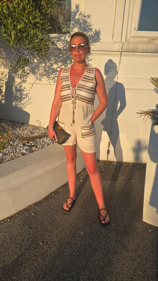 Linen Mix Sequin Short Set
