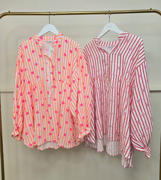 Made in Italy Heart & Stripe Cotton Blouse