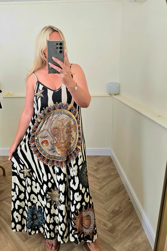Black and Cream Gold Shimmer Dress