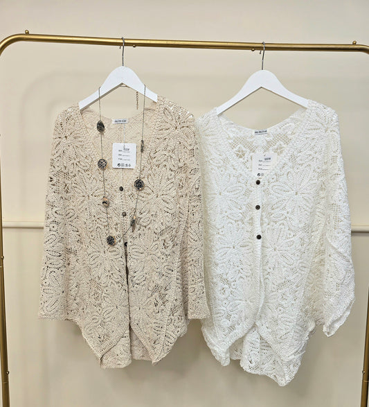 Made in Italy Crotchet Button Cardigan