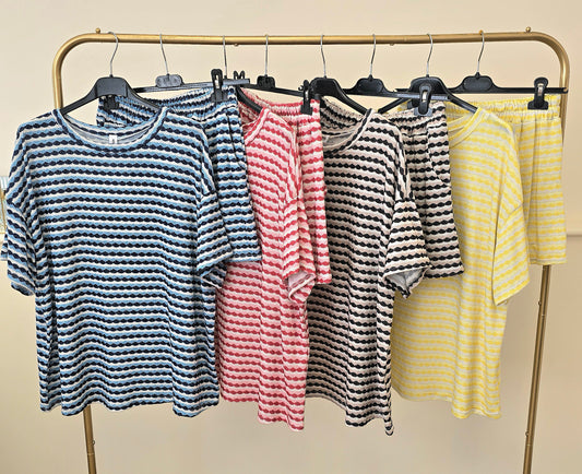 Patterned Silver Thread Short Sets