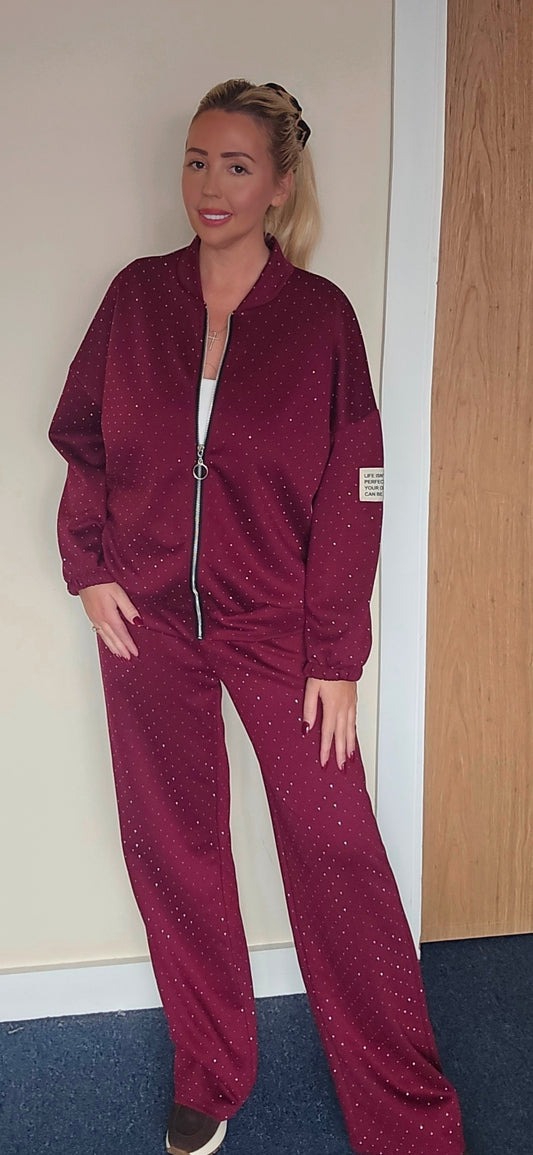 Diamonte Zip Jacket Lounge Set