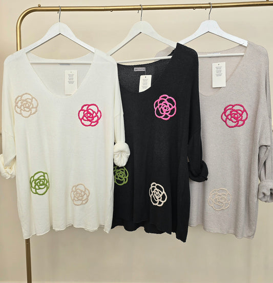 Made In Italy Multicoloured Rose Fine Knit Top