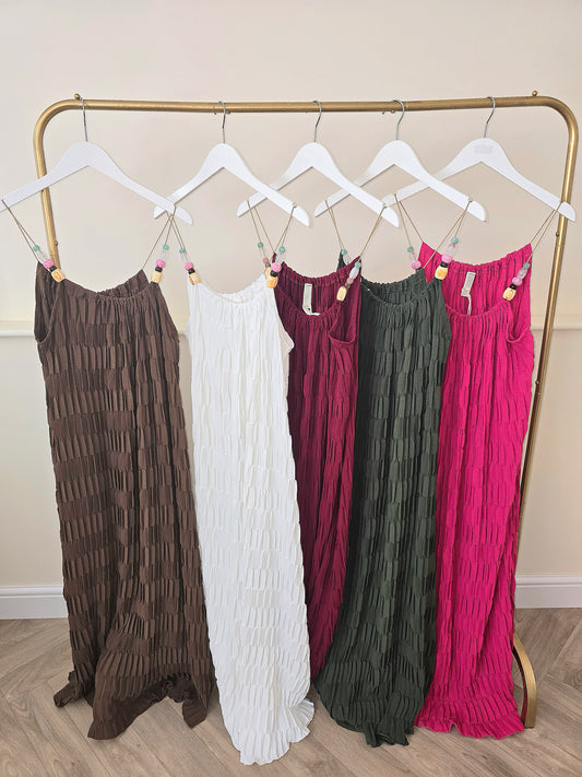 Crinkle Beaded Strap Dress