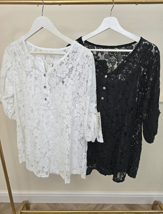 Made In Italy Lace Button Blouse