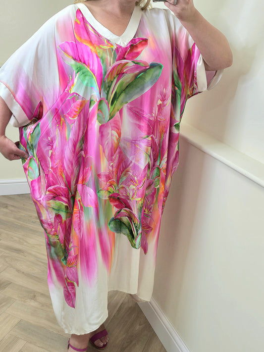 Curve Premium Floral Satin Kaftan Dress