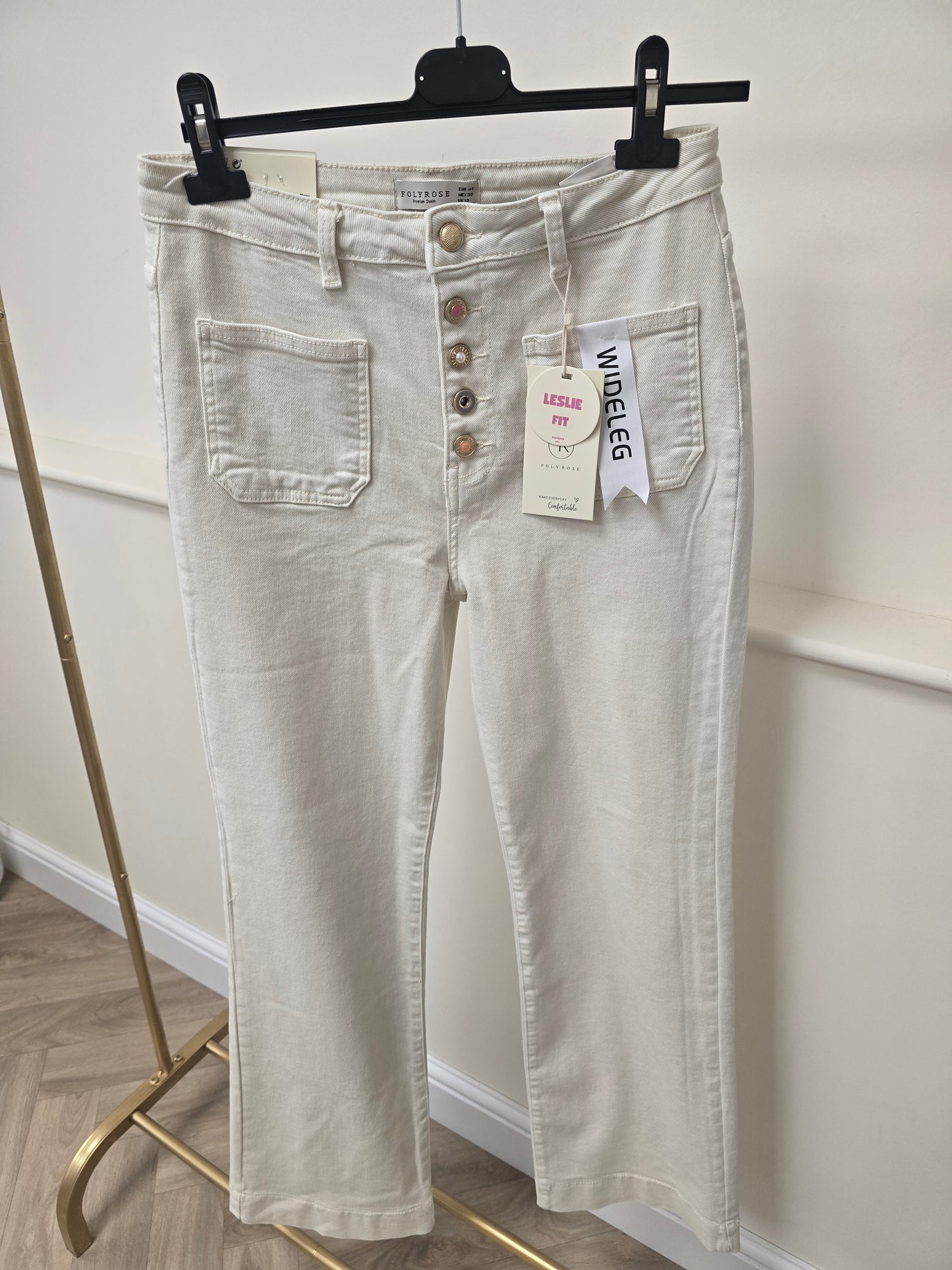 Cream High Waist Button Jean