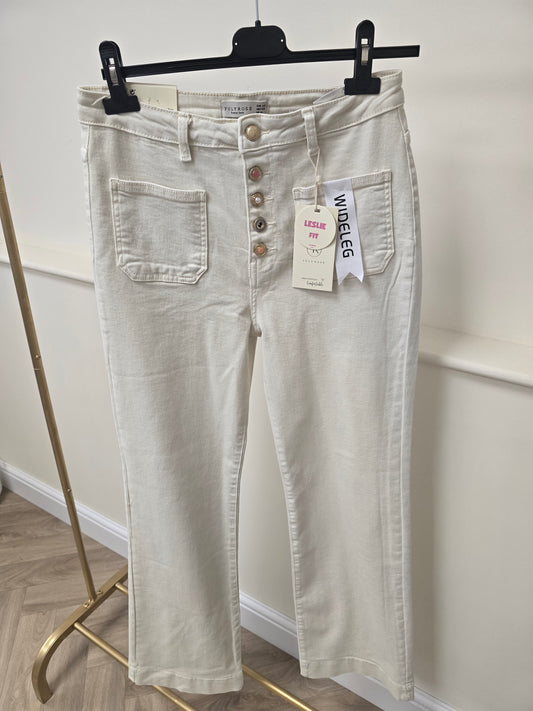 Cream High Waist Button Jean