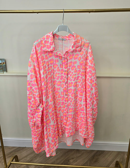 Neon Leopard Cotton Blouse