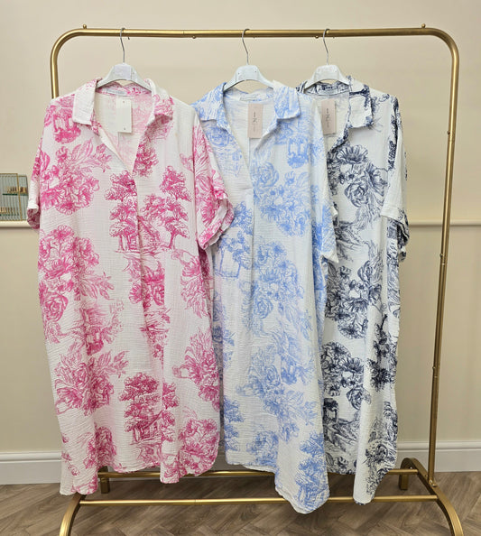 Designer Inspired Printed Cheesecloth Collar Dress