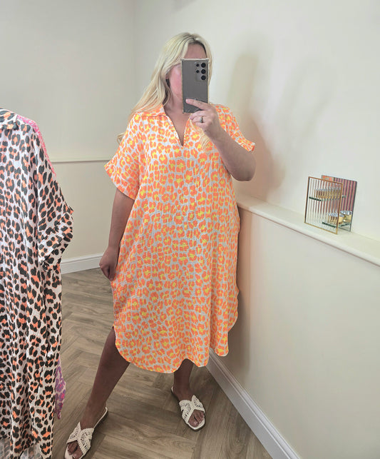 Leopard Collared Cheesecloth Dress