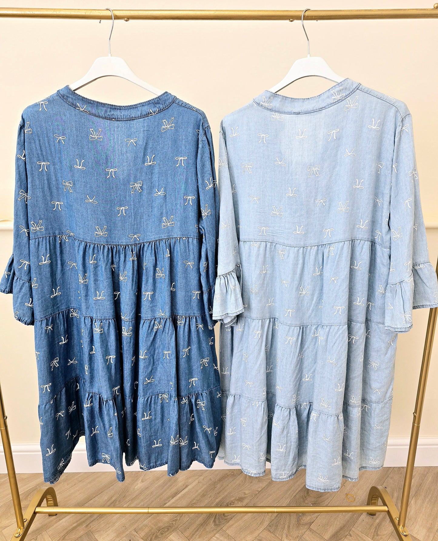 Bow Print Denim Dress