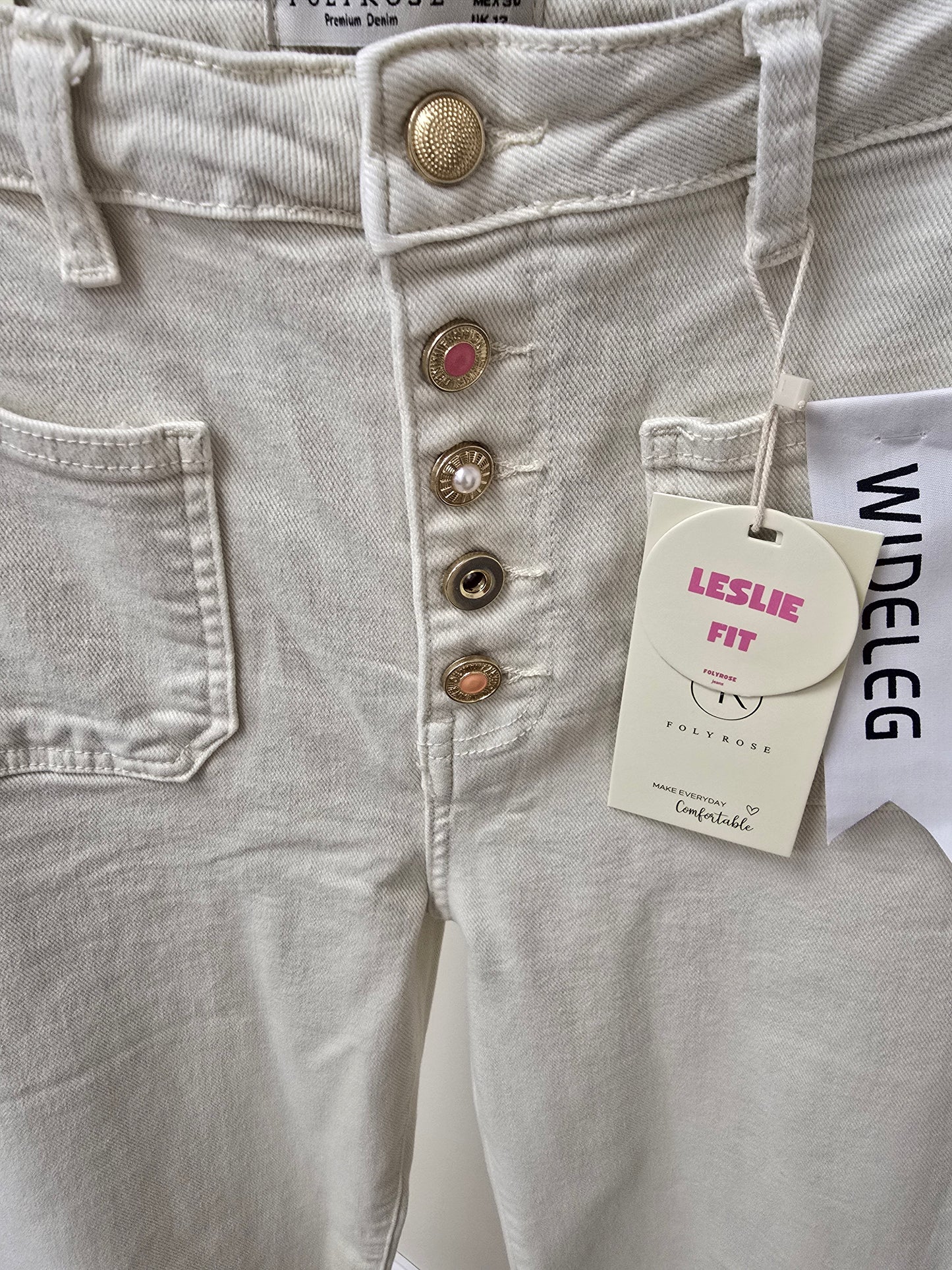 Cream High Waist Button Jean