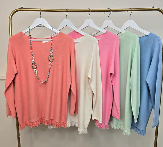 Made In Italy Plain Soft Fringe Jumper