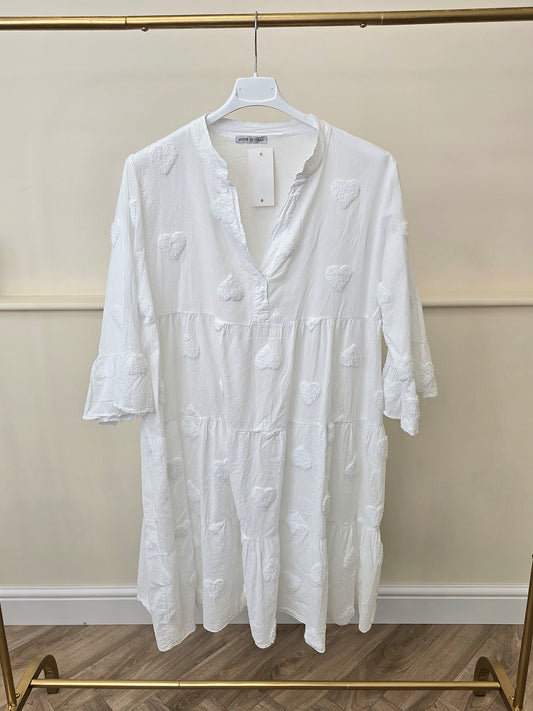 Heart Embossed Cotton Swing Dress